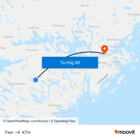 Flen to KTH map