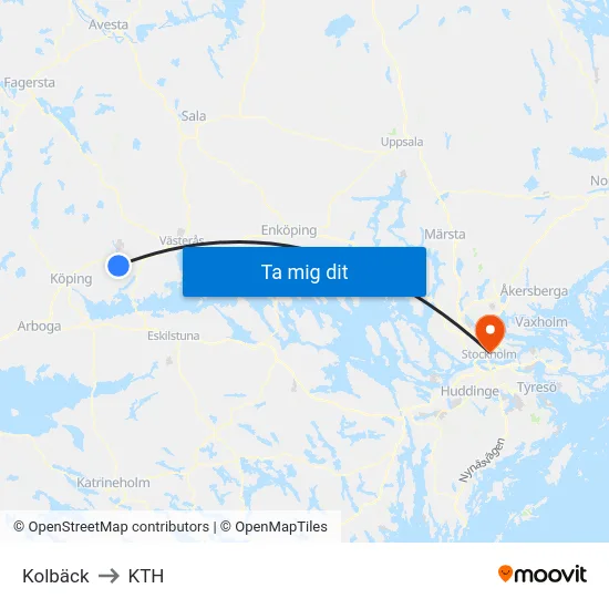 Kolbäck to KTH map