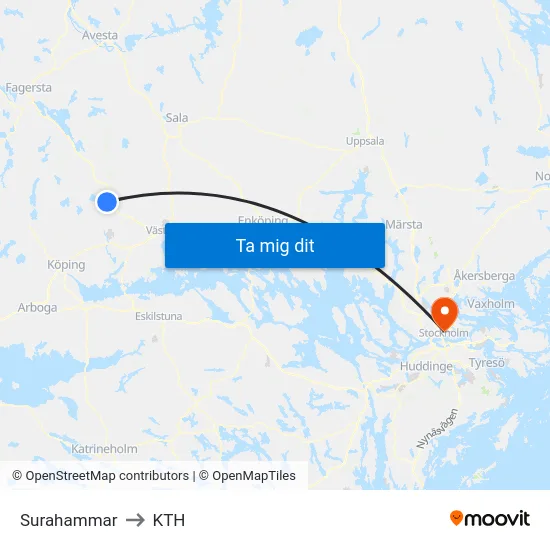 Surahammar to KTH map