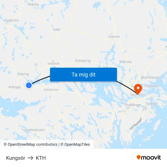 Kungsör to KTH map