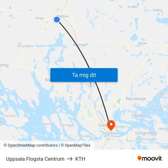 Uppsala Flogsta Centrum to KTH map