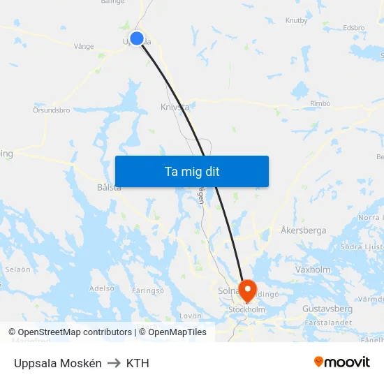 Uppsala Moskén to KTH map