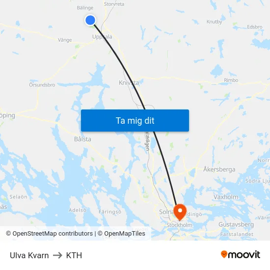 Ulva Kvarn to KTH map