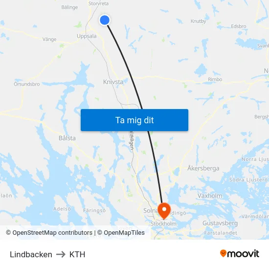 Lindbacken to KTH map