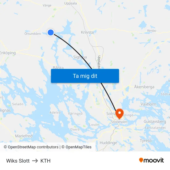 Wiks Slott to KTH map