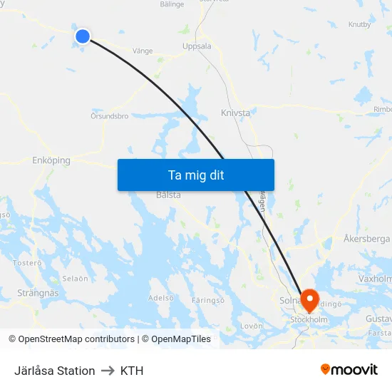 Järlåsa Station to KTH map