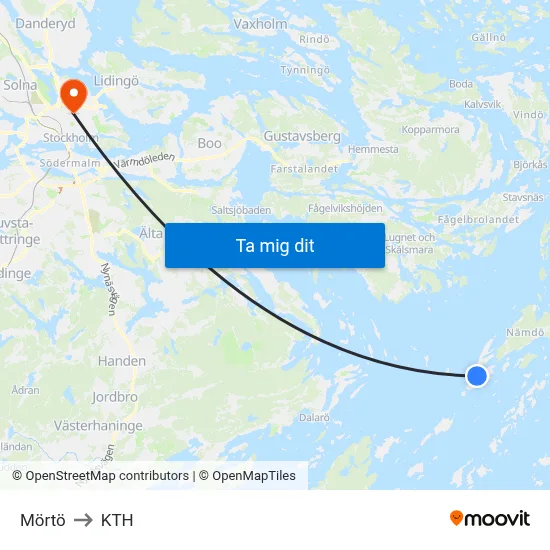Mörtö to KTH map