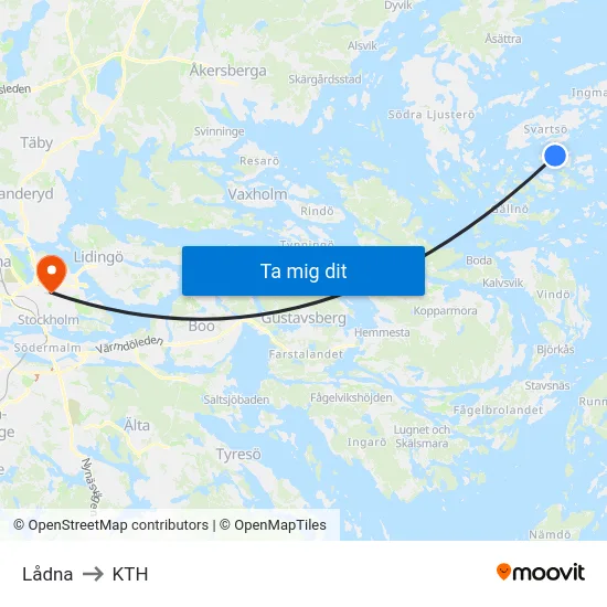 Lådna to KTH map
