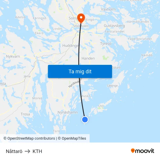 Nåttarö to KTH map