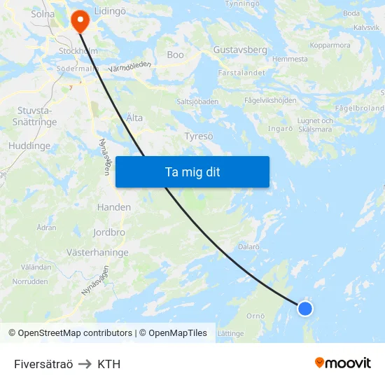 Fiversätraö to KTH map