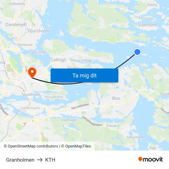 Granholmen to KTH map