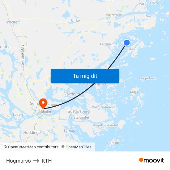 Högmarsö to KTH map