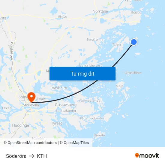 Söderöra to KTH map