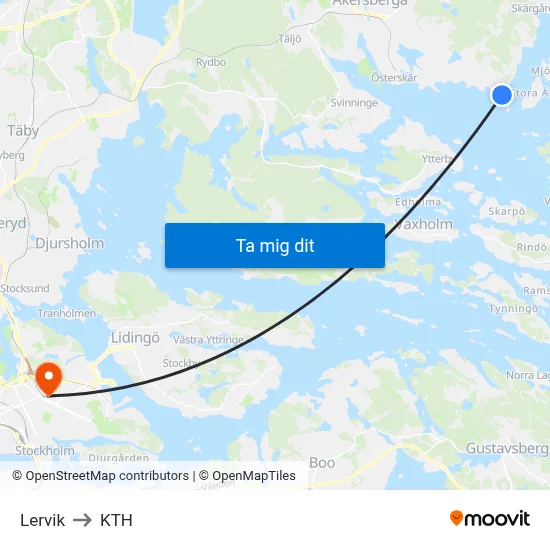 Lervik to KTH map