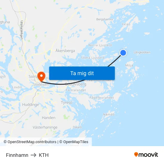 Finnhamn to KTH map
