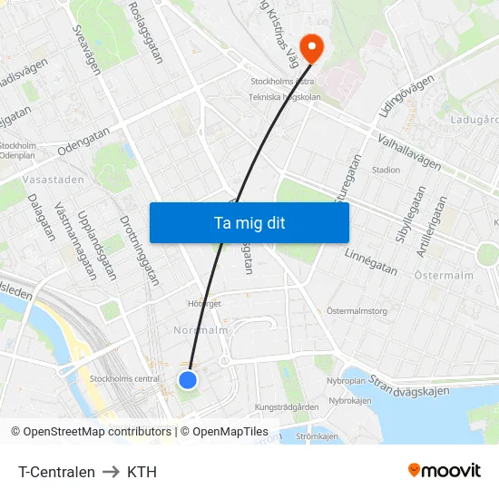 T-Centralen to KTH map