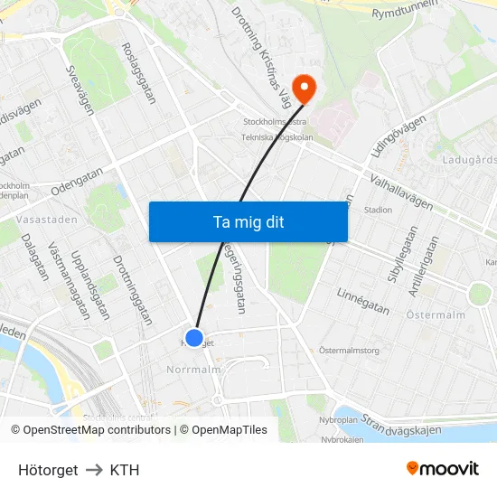 Hötorget to KTH map