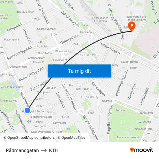 Rådmansgatan to KTH map