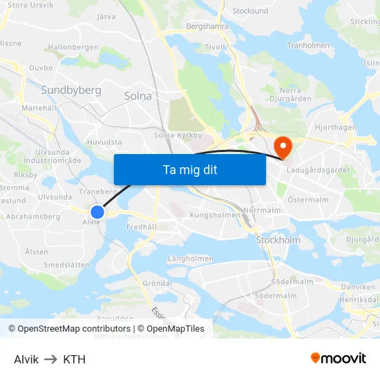 Alvik to KTH map