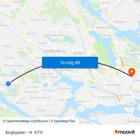 Ängbyplan to KTH map