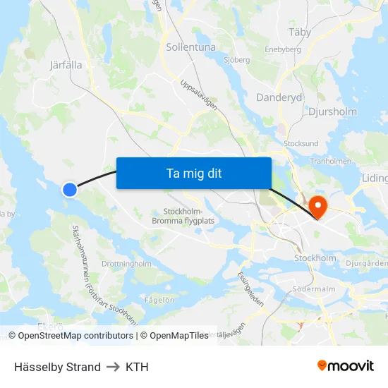 Hässelby Strand to KTH map