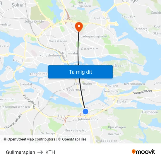 Gullmarsplan to KTH map