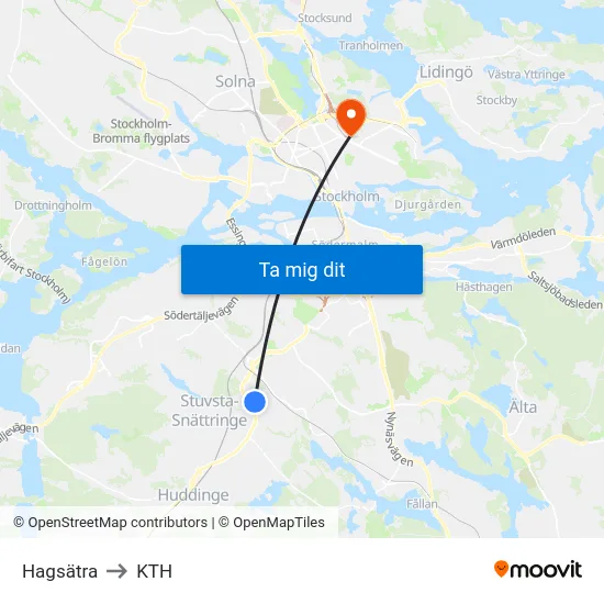 Hagsätra to KTH map