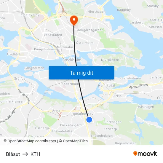 Blåsut to KTH map