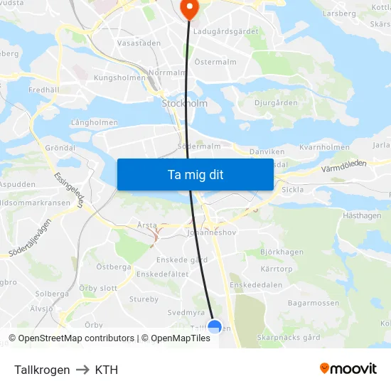 Tallkrogen to KTH map