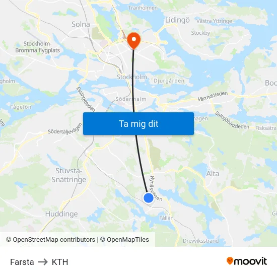 Farsta to KTH map