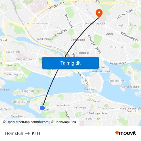 Hornstull to KTH map