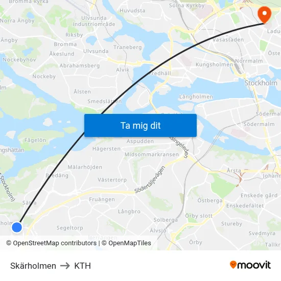 Skärholmen to KTH map