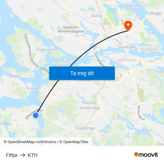 Fittja to KTH map