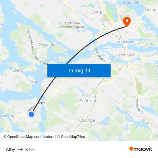 Alby to KTH map