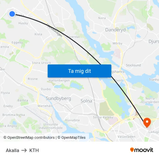 Akalla to KTH map