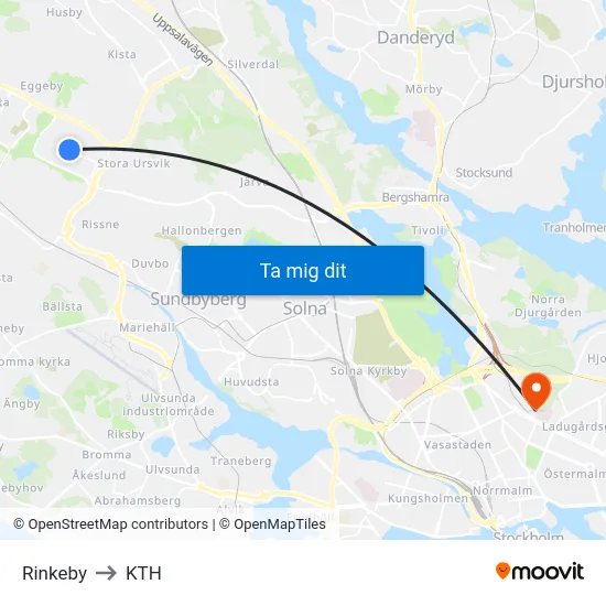Rinkeby to KTH map