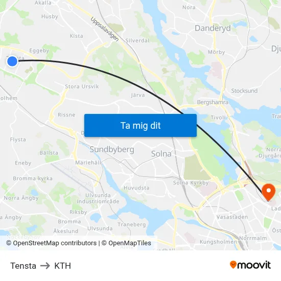 Tensta to KTH map