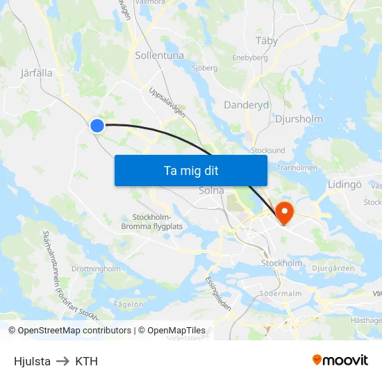 Hjulsta to KTH map