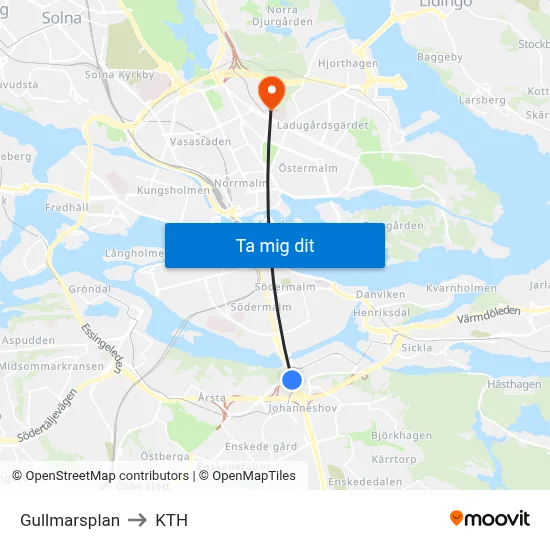Gullmarsplan to KTH map