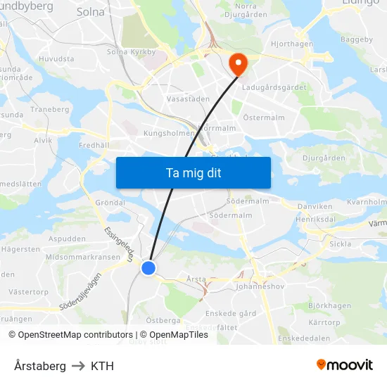 Årstaberg to KTH map