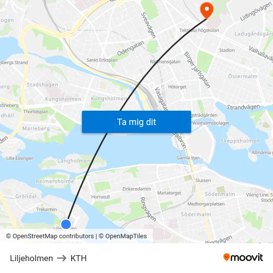 Liljeholmen to KTH map