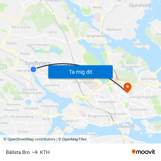 Bällsta Bro to KTH map