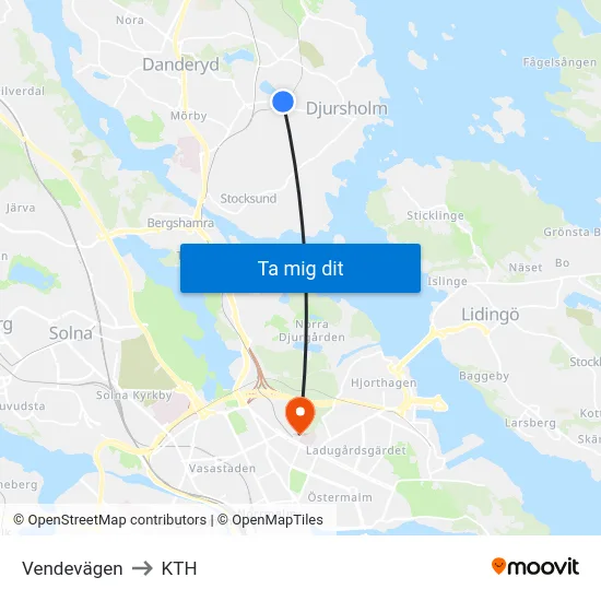 Vendevägen to KTH map