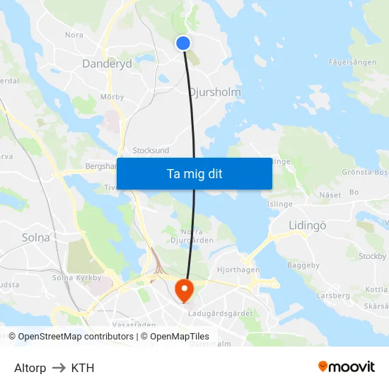 Altorp to KTH map