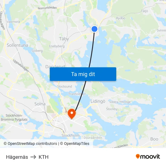 Hägernäs to KTH map