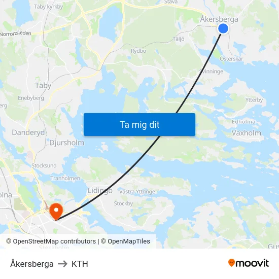 Åkersberga to KTH map