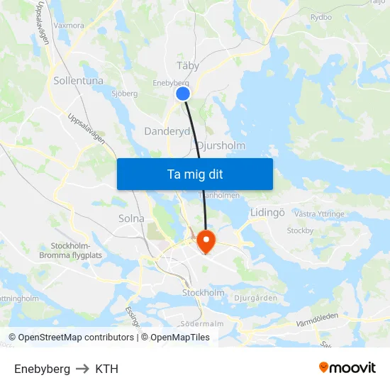 Enebyberg to KTH map