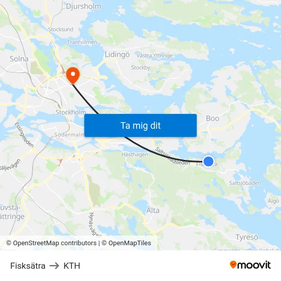Fisksätra to KTH map