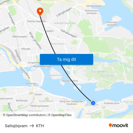 Saltsjöqvarn to KTH map