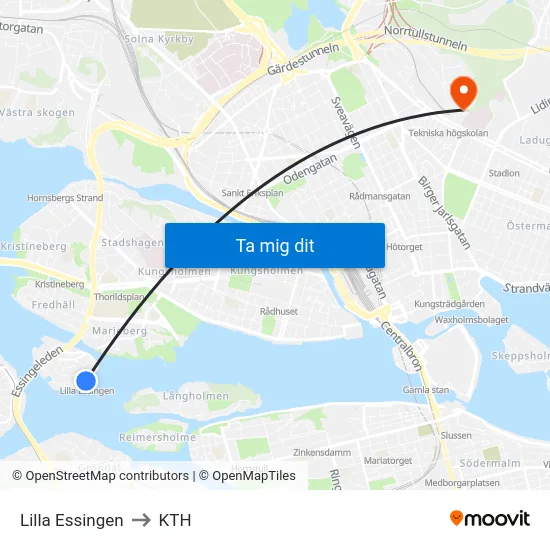 Lilla Essingen to KTH map